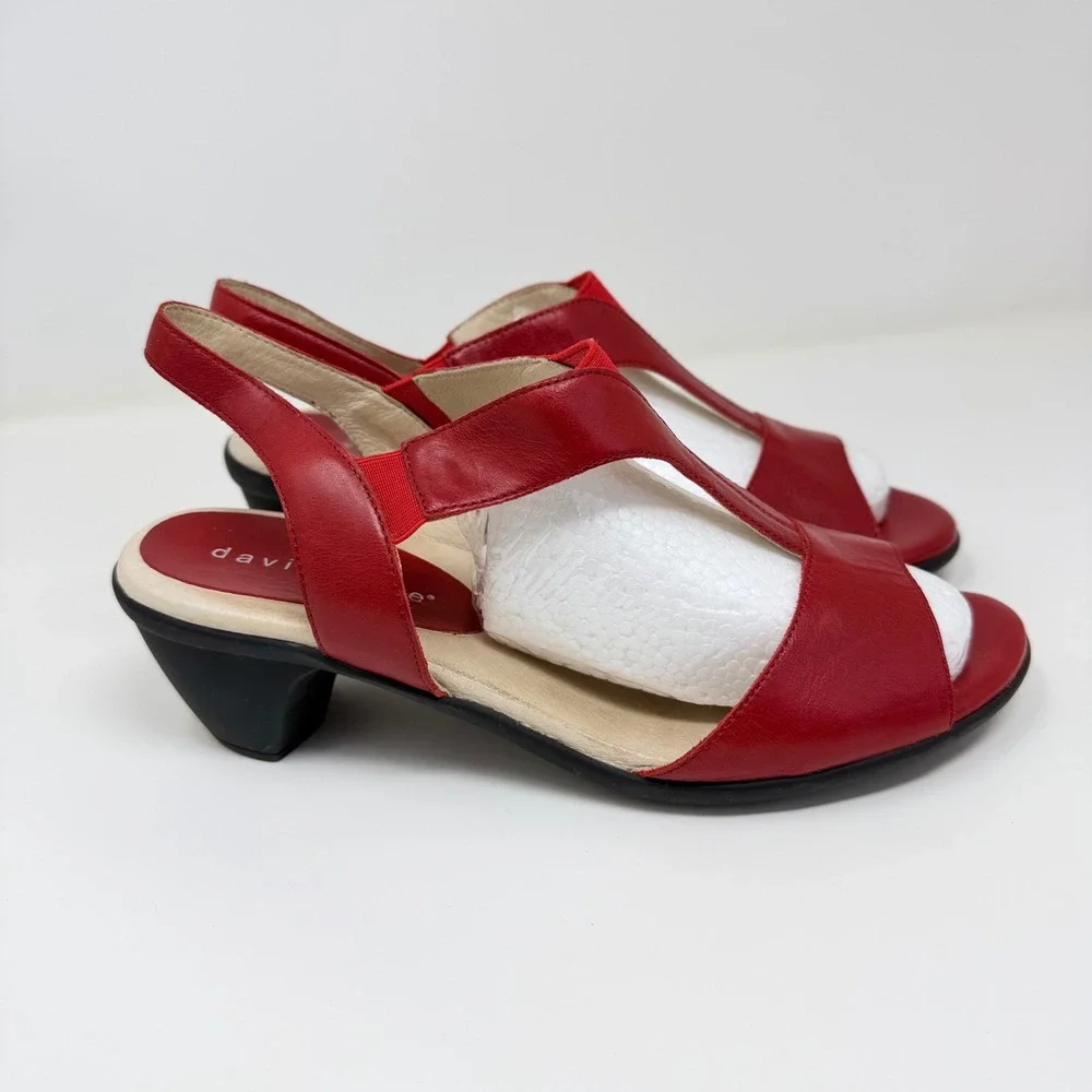 David Tate Womens 9.5 WW Red Leather T-Strap Slingback Sandals ARS17-402